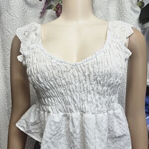 URBAN Romantics White Smocked Peplum Blouse